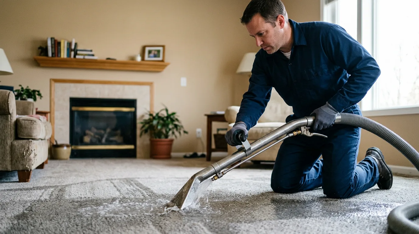 Water damage restoration technician working near Trinway, OH
